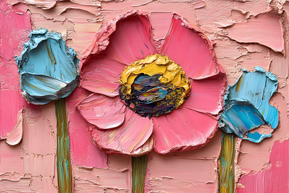 Impasto Pink and Blue Flowers