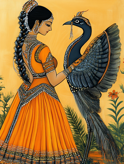 Indian Woman And Peacock
