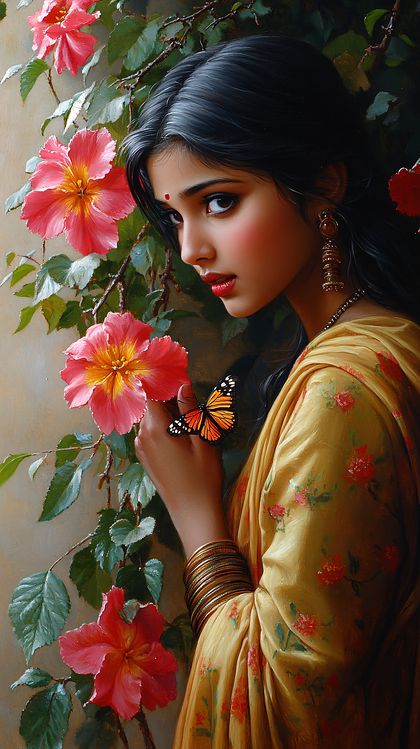 Indian Woman With Butterfly