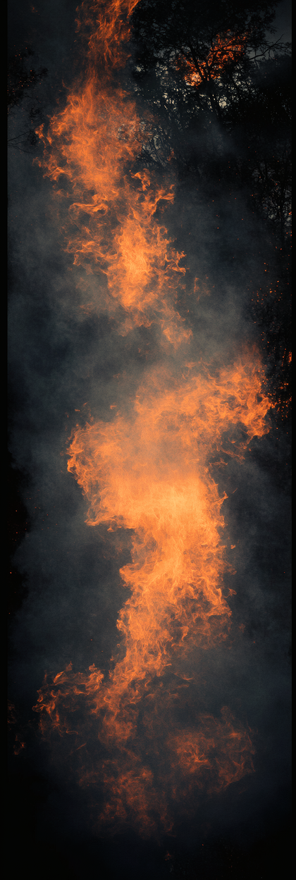 Dramatic Fire Flames and Smoke against Dark Backdrop