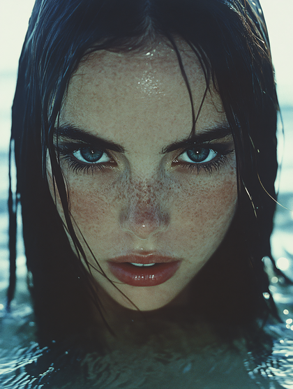 Intense Blue Eyed Woman in Water