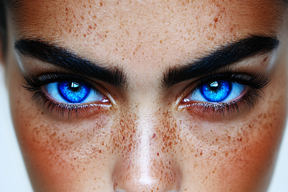Intense Blue Eyes with Freckled Skin