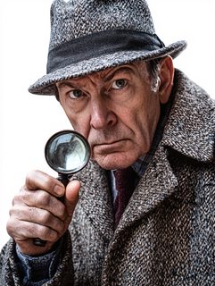 Intense Detective Inspecting With Magnifying Glass