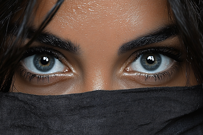 Intense Eyes of Woman Behind Black Veil