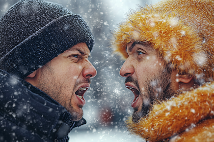 Intense Face-Off In Snowstorm
