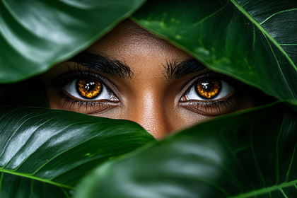 Intense Gaze in Green Foliage