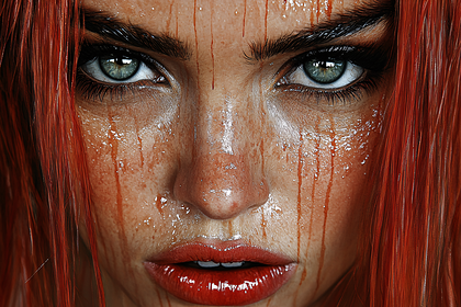 Intense Gaze of a Woman with Wet Skin