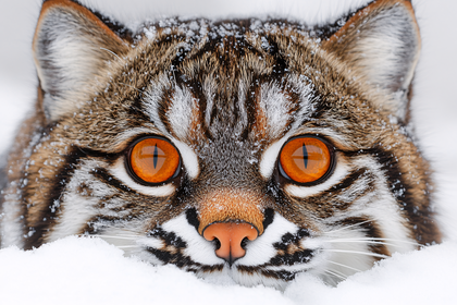 Intense Gaze Of Bobcat In Snow
