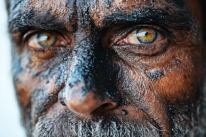 Intense Gaze Of Mud Covered Man