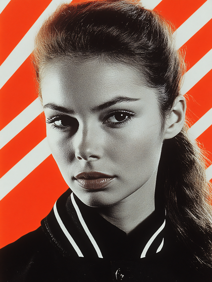 Intense Gaze Woman with Striped Backdrop
