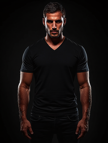 Intense Man In Black T-Shirt