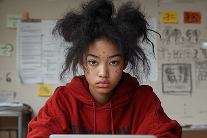 Intense Stare Of A Young Person With Face Paint