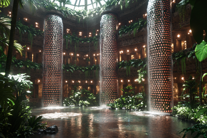Interior Oasis with Waterfalls