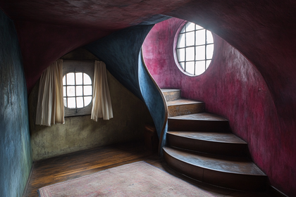 Interior Staircase With Round Windows