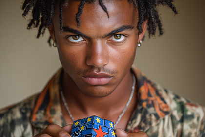 Intimate Portrait Of A Young Man Holding A Puzzle Cube