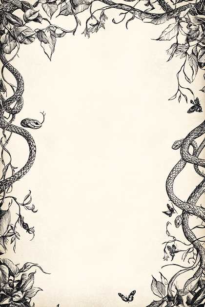 Intricate Botanical Border With Snakes