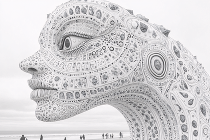 Intricate Face Sculpture On Beach