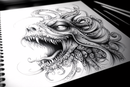 Intricate Monster Head Drawing