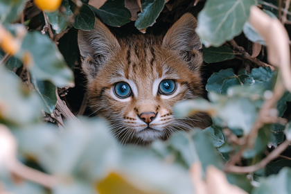 Intrigued Kitten in Green Foliage