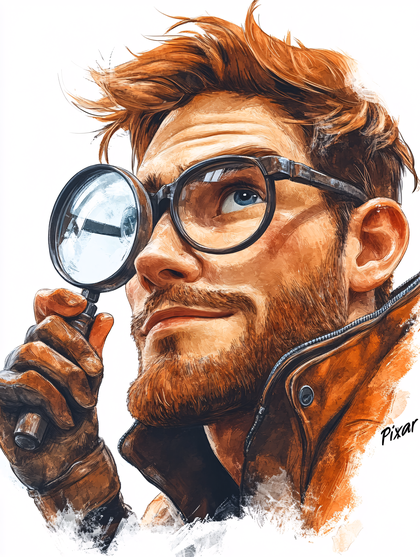 Investigating Man with Magnifying Glass