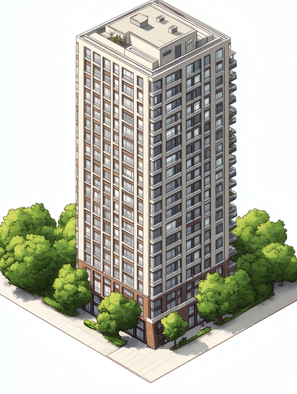 Isometric Building Surrounded by Trees