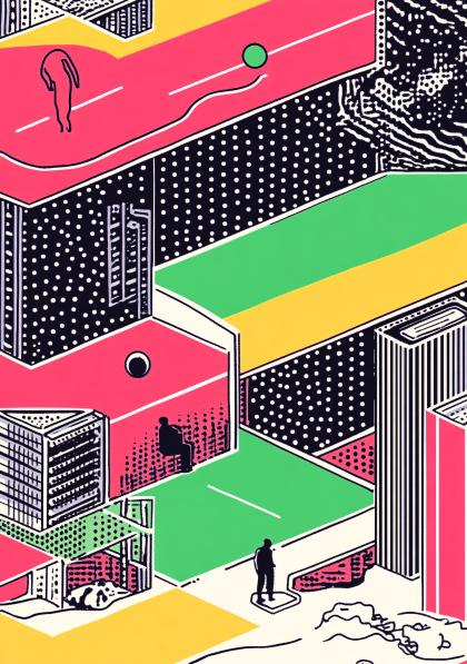 Isometric Cityscape with Abstract Figures