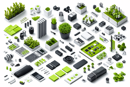Isometric Office Supplies And Greenery