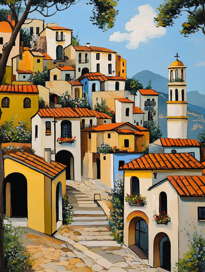 Italian Hillside Village Painting