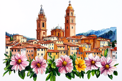 Italian Town with Flowers