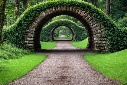 Ivy Covered Stone Arches Path