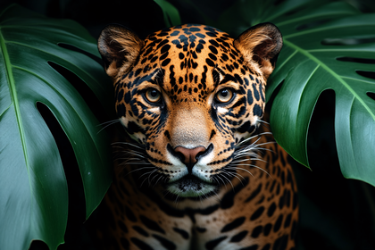 Jaguar Portrait In Lush Foliage