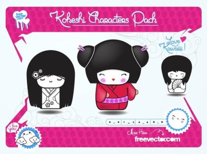 Japanese Dolls Pack Free Vector