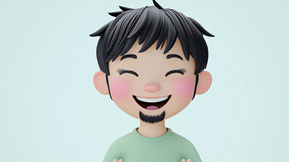 Joyful 3D Cartoon Man Laughing with Closed Eyes