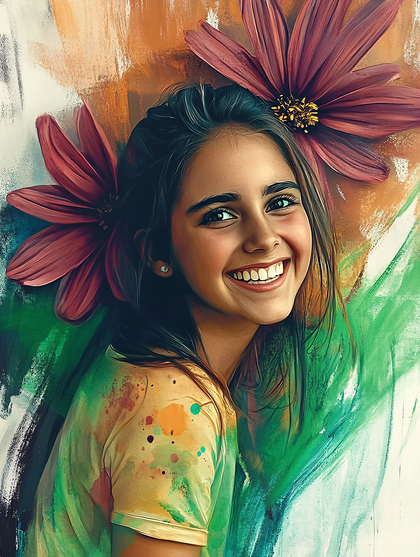 Joyful Adolescent With Floral Headpieces