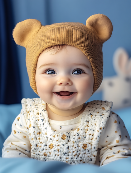 Joyful Baby Girl In Bear Hat