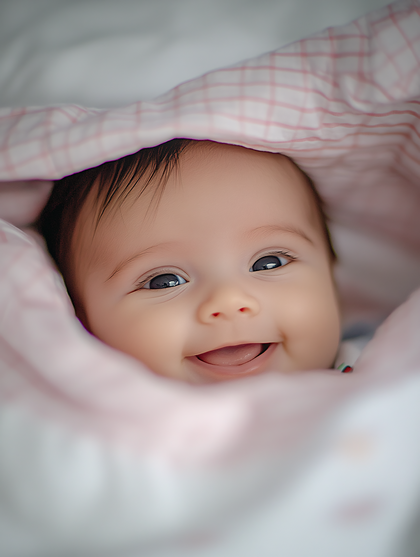 Joyful Baby Wrapped In Blanket