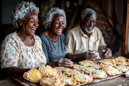 Joyful Bakers with Decorated Cookies