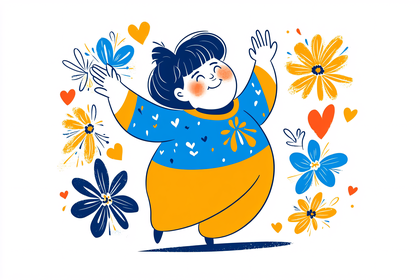 Joyful Character with Flowers