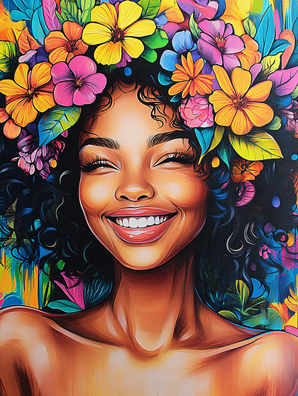 Joyful Floral Portrait Of A Woman