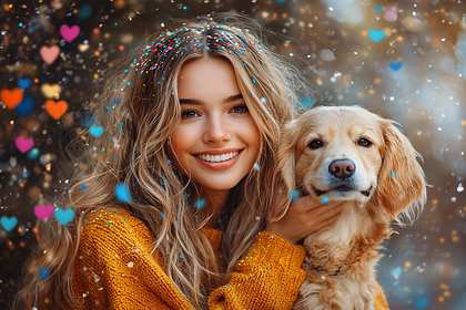 Joyful Girl With Golden Retriever