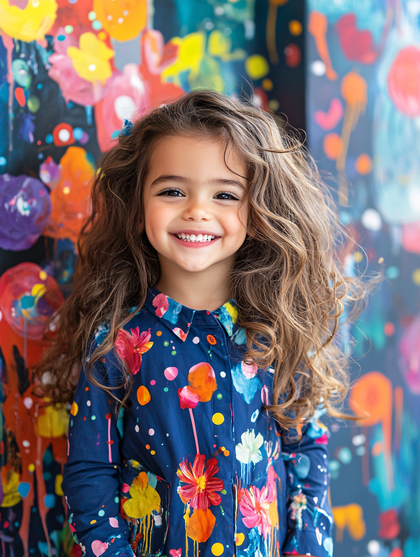 Joyful Little Girl Smiling in Colorful Setting
