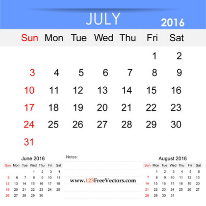 July 2016 Calendar Printable