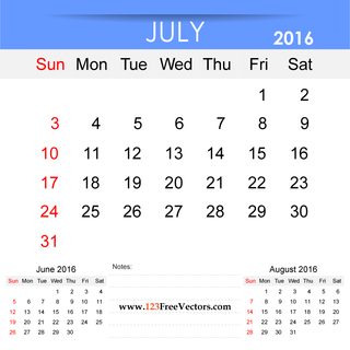 July 2016 Calendar Printable
