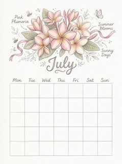 July Floral Monthly Calendar Template