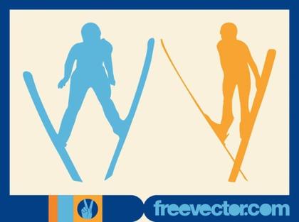 Jumping Skiers Free Vector
