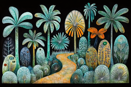 Jungle Path with Mystical Creatures