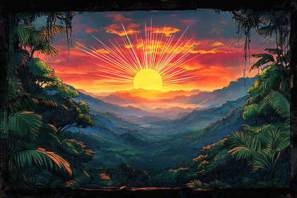 Jungle Sunset Over Mountain Range