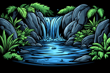 Jungle Waterfall Illustration