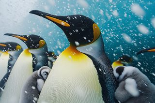 King Penguins In A Snowfall