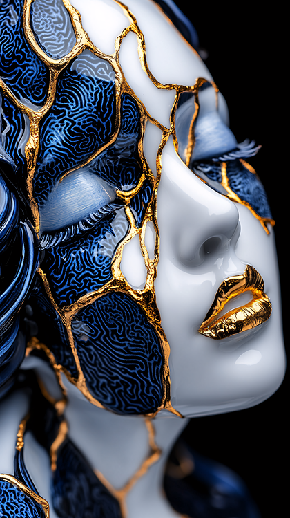 Kintsugi Woman With Blue Patterns
